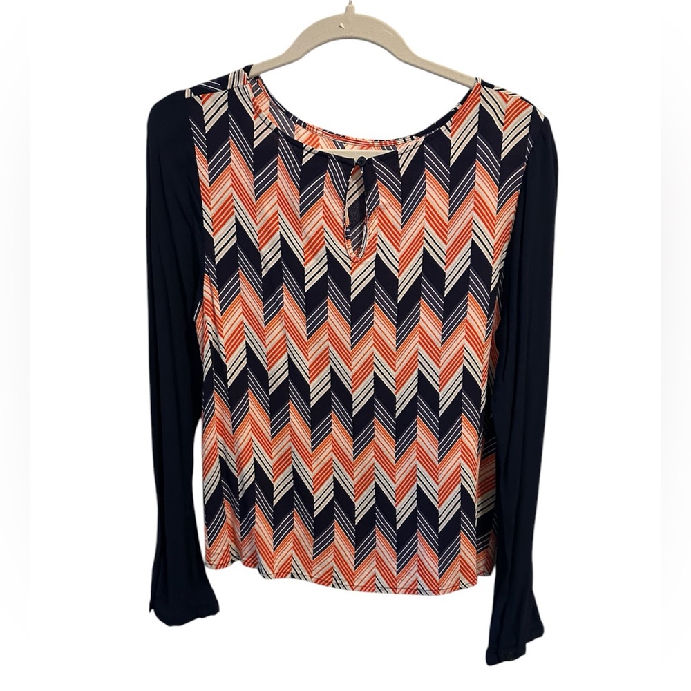 GAP Orange and Blue Graphic Long Sleeve Blouse